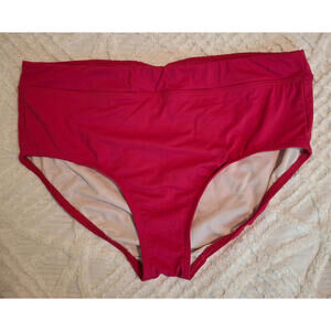 Lands'‎ End Size 14 High Waisted Bikini Swim Bottom Hot Pink UPF 50